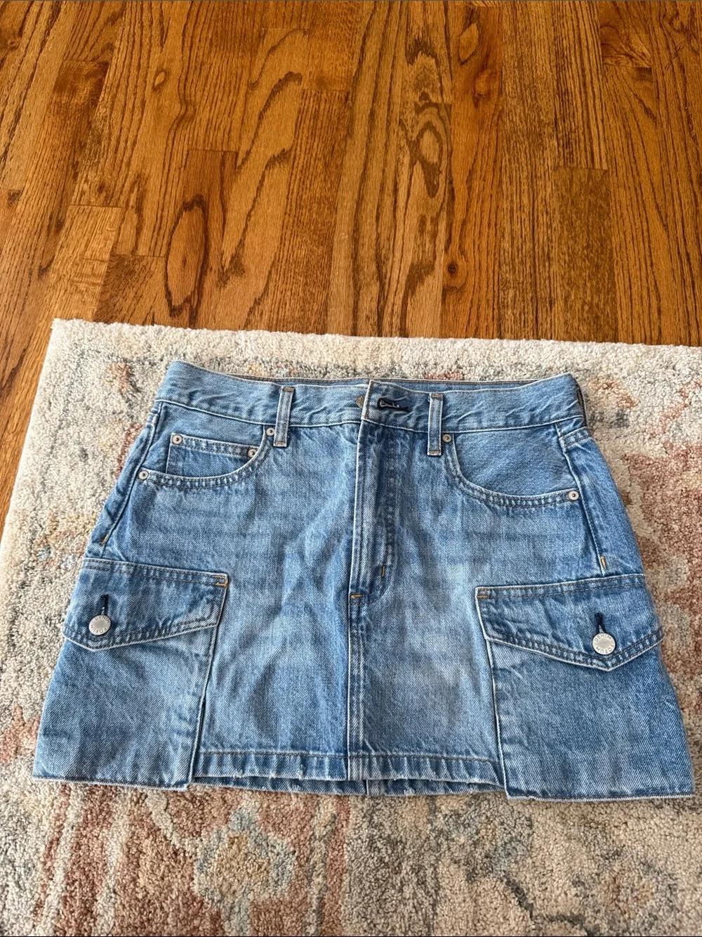 Denim Forum Light Blue Denim Cargo Mini Skirt